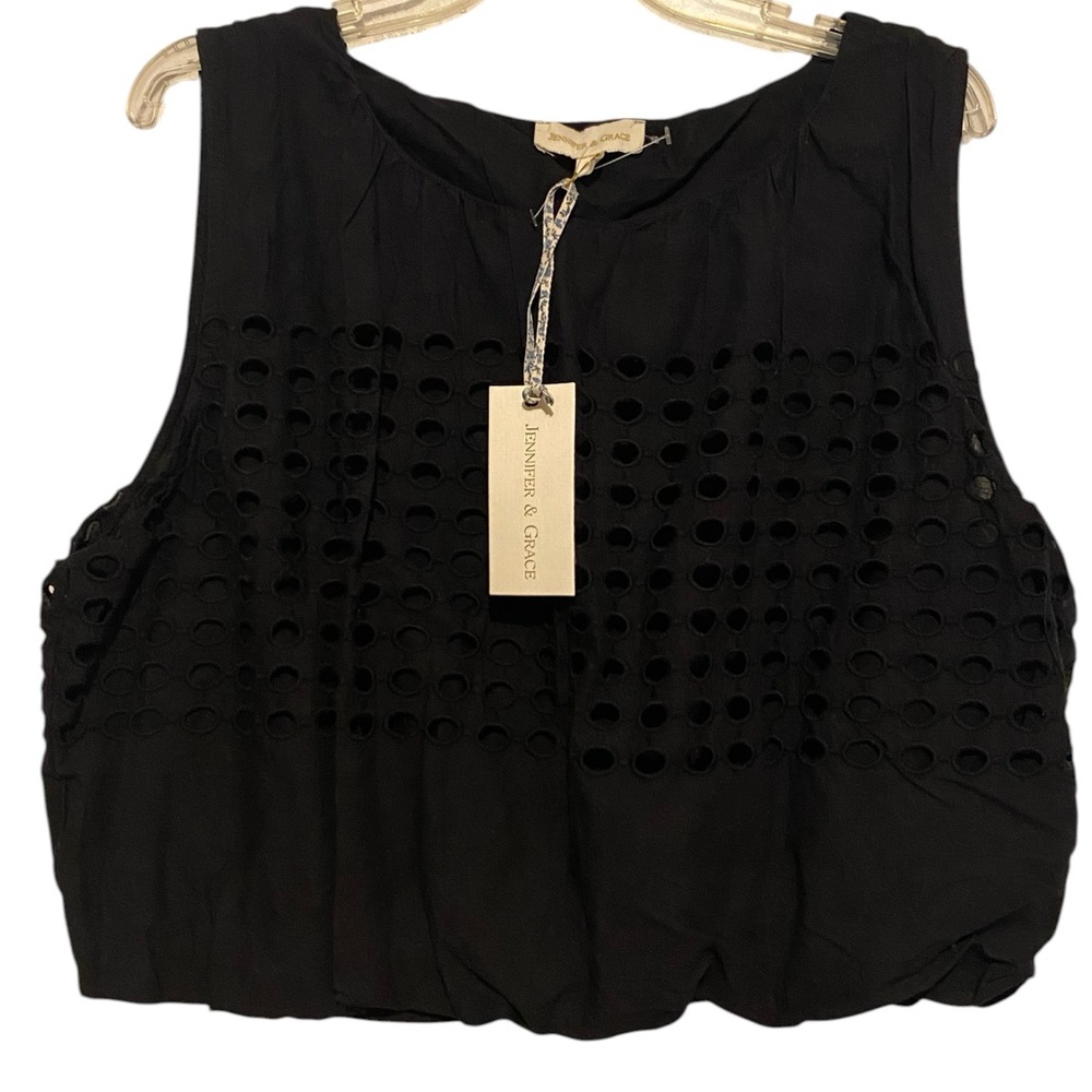 NWT $148 Jennifer & Grace Eyelet Puff Pullover Top. Cotton Sz. XL Elastic Waist